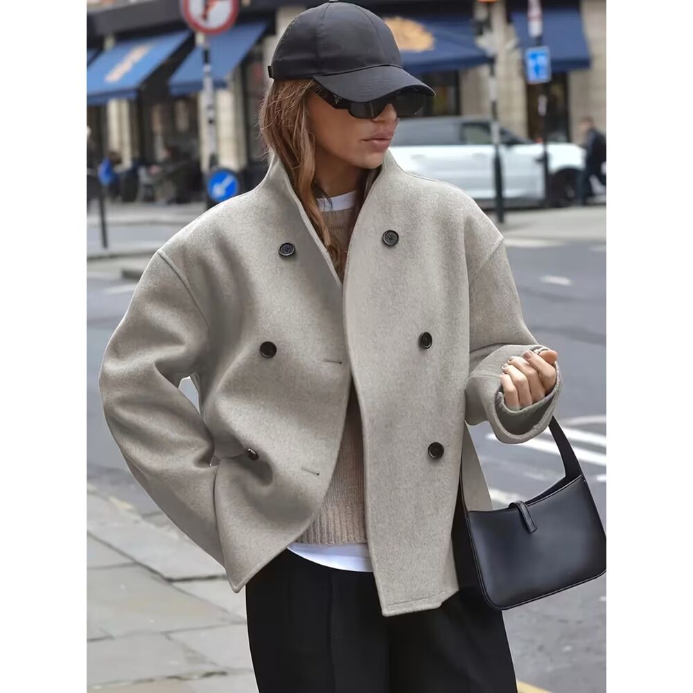 Women’s Plus Size Double Breasted Coat Solid Color Elegant Warm Jacket 5XL